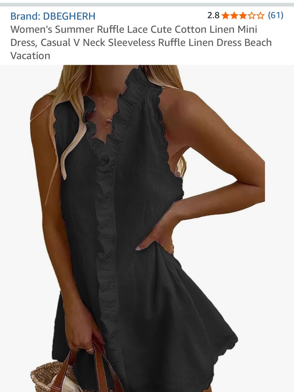Ruffle V-Neck Sleeveless Dress in Black